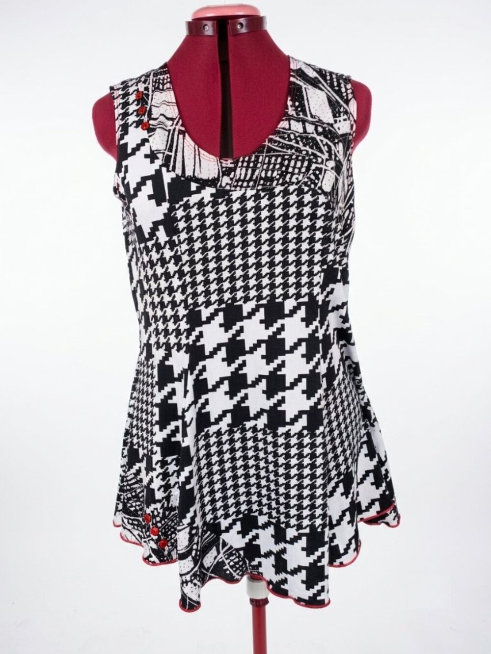 Amani Couture Houndstooth Patchwork A-Line Tunic Tank Top – Size Small